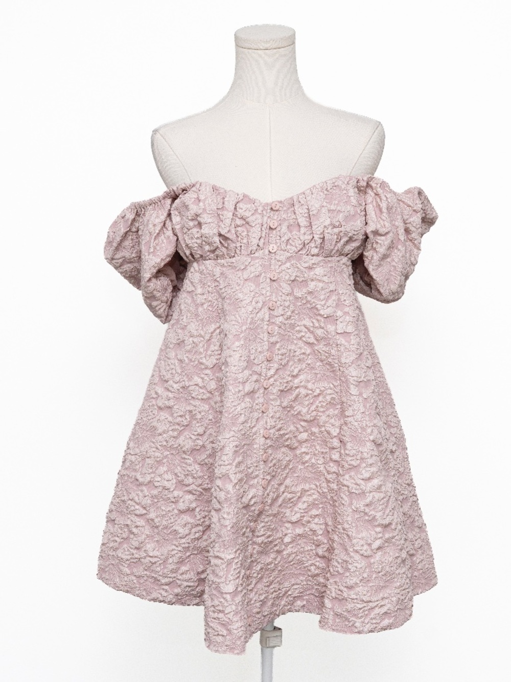 En Saison - Dusty Rose Floral Puff Sleeve Babydoll Mini Dress